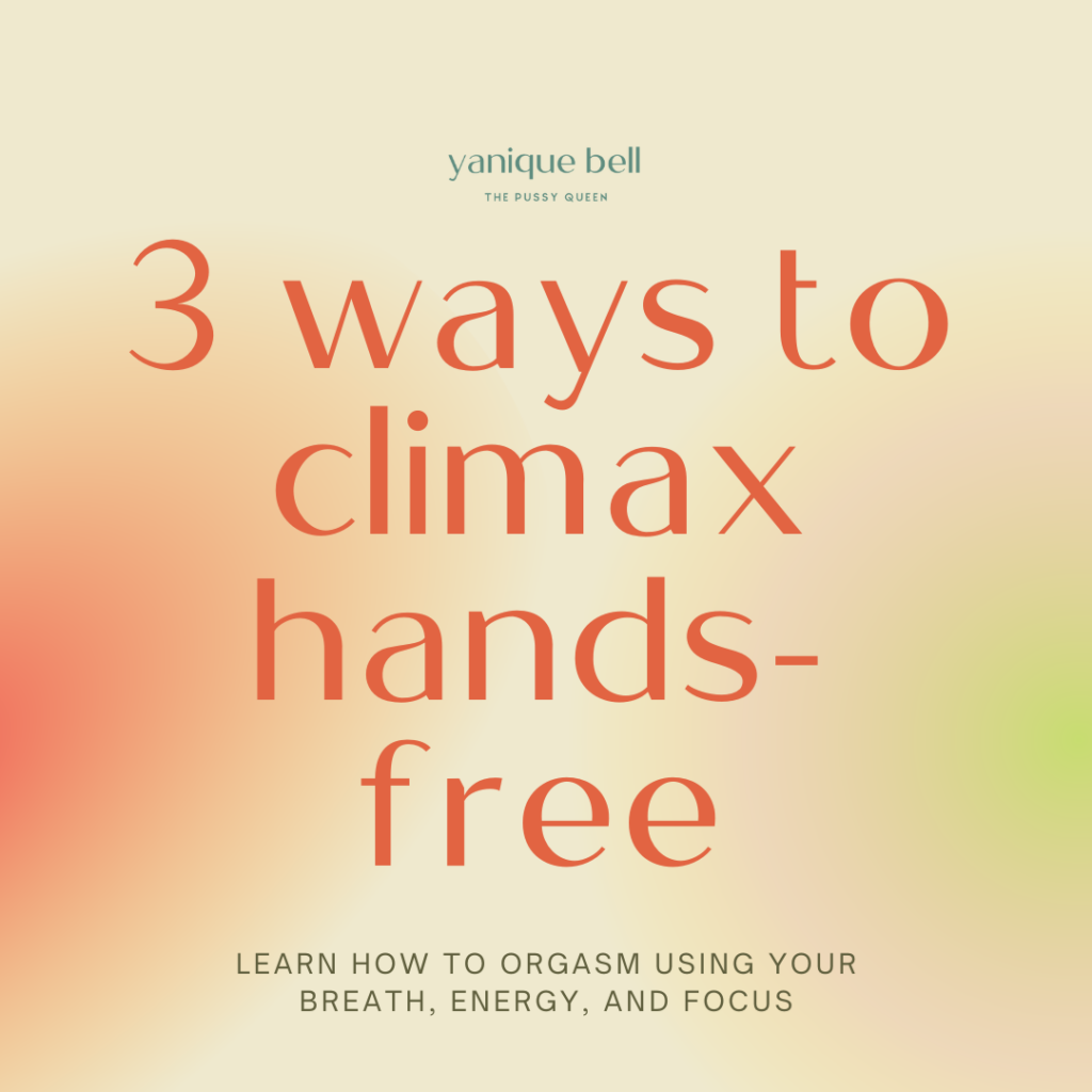 Energy gradients. Text overlay reads "3 ways to climax hands-free. Learn how to orgasm using your breath, energy, and focus." On Breath orgasms and more.
